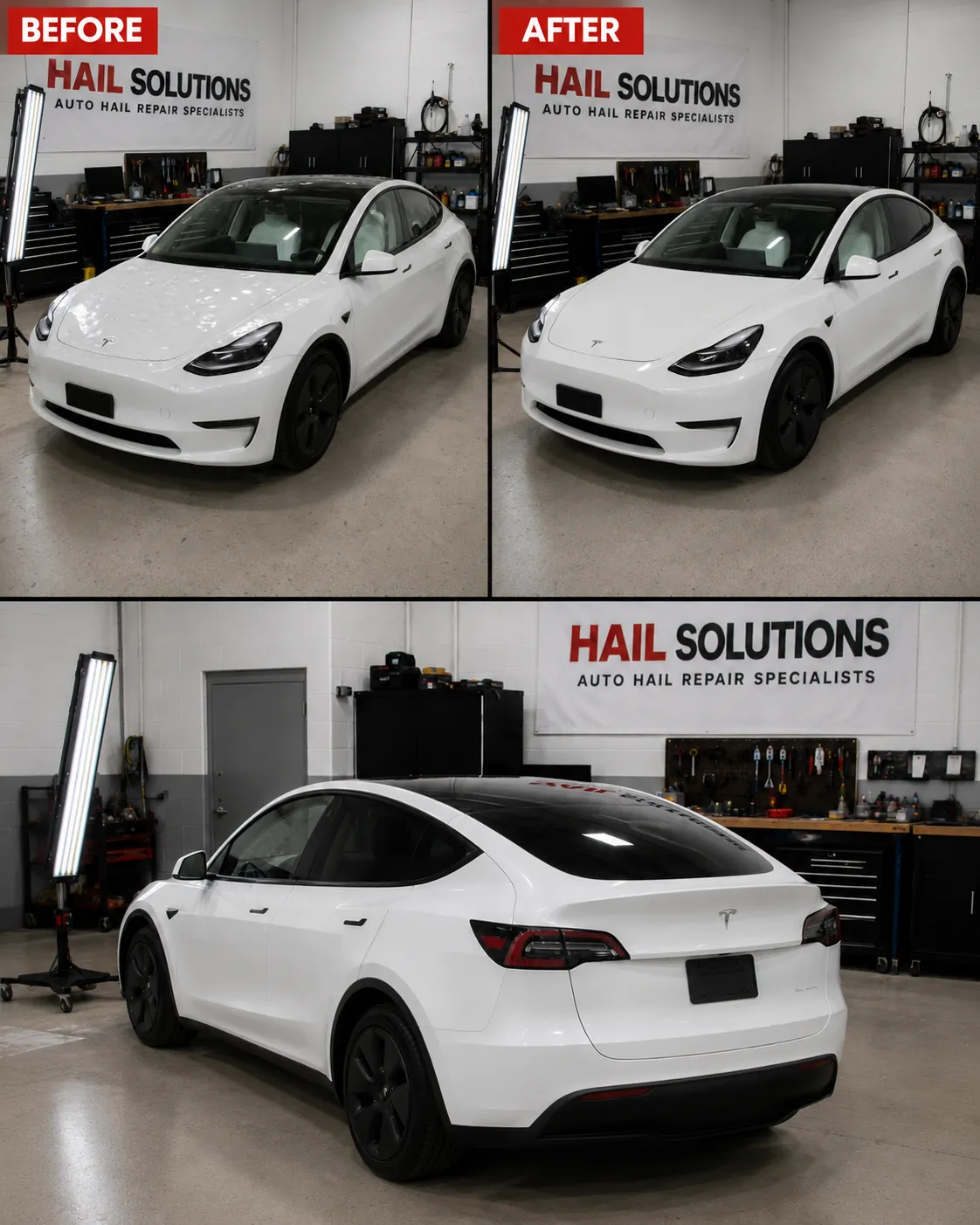 2022 Tesla Model Y hail damage repair in Leawood, KS — detail photo 1
