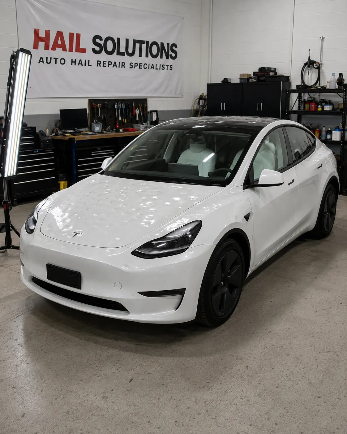 2022 Tesla Model Y hail damage repair in Leawood, KS — detail photo 3
