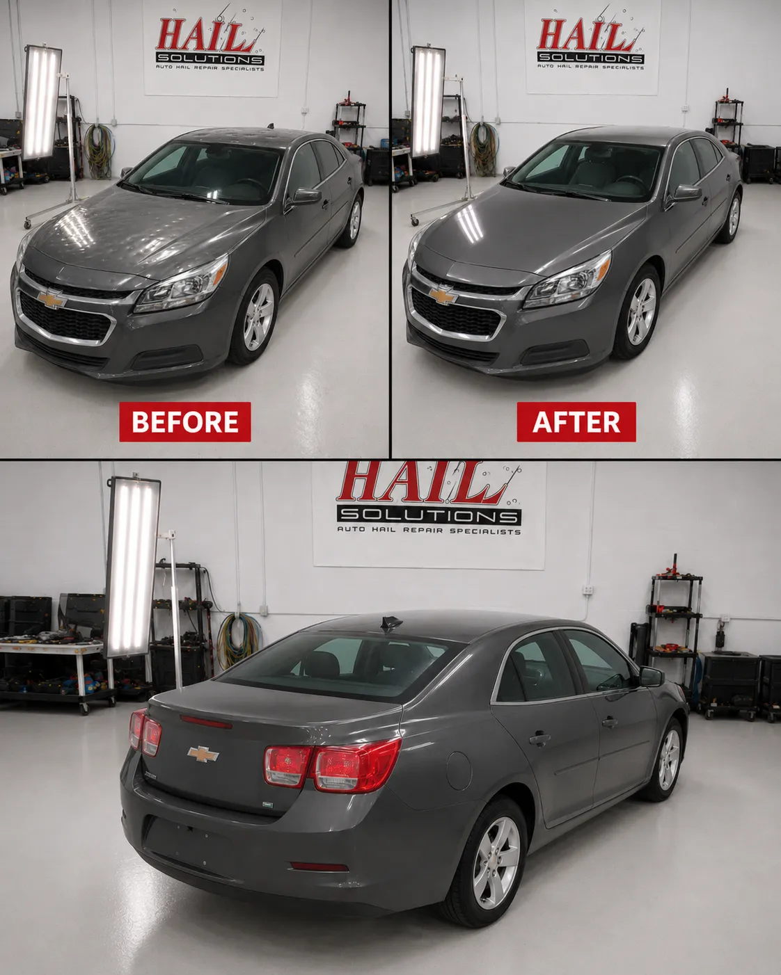 2015 Chevrolet Malibu — Ashen Gray Metallic after hail damage repair by Hail Solutions in Topeka, KS