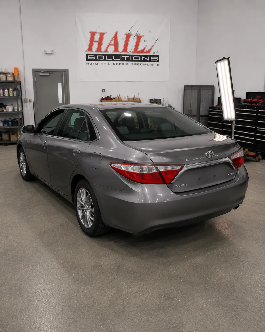2016 Toyota Camry — Cosmic Gray Mica after hail damage repair by Hail Solutions in Shawnee, KS