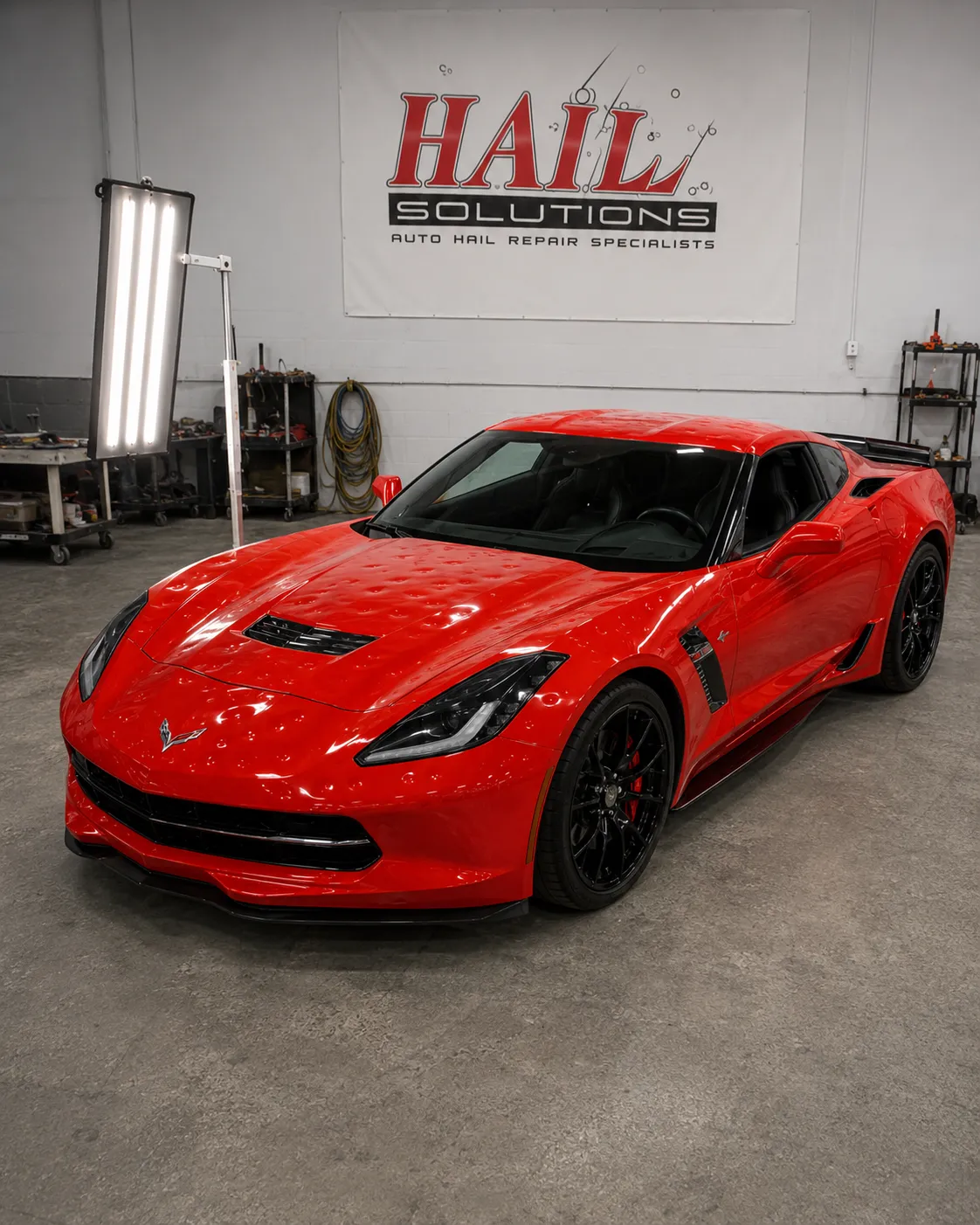 2017 Chevrolet Corvette — Torch Red after hail damage repair by Hail Solutions in Kansas City, MO
