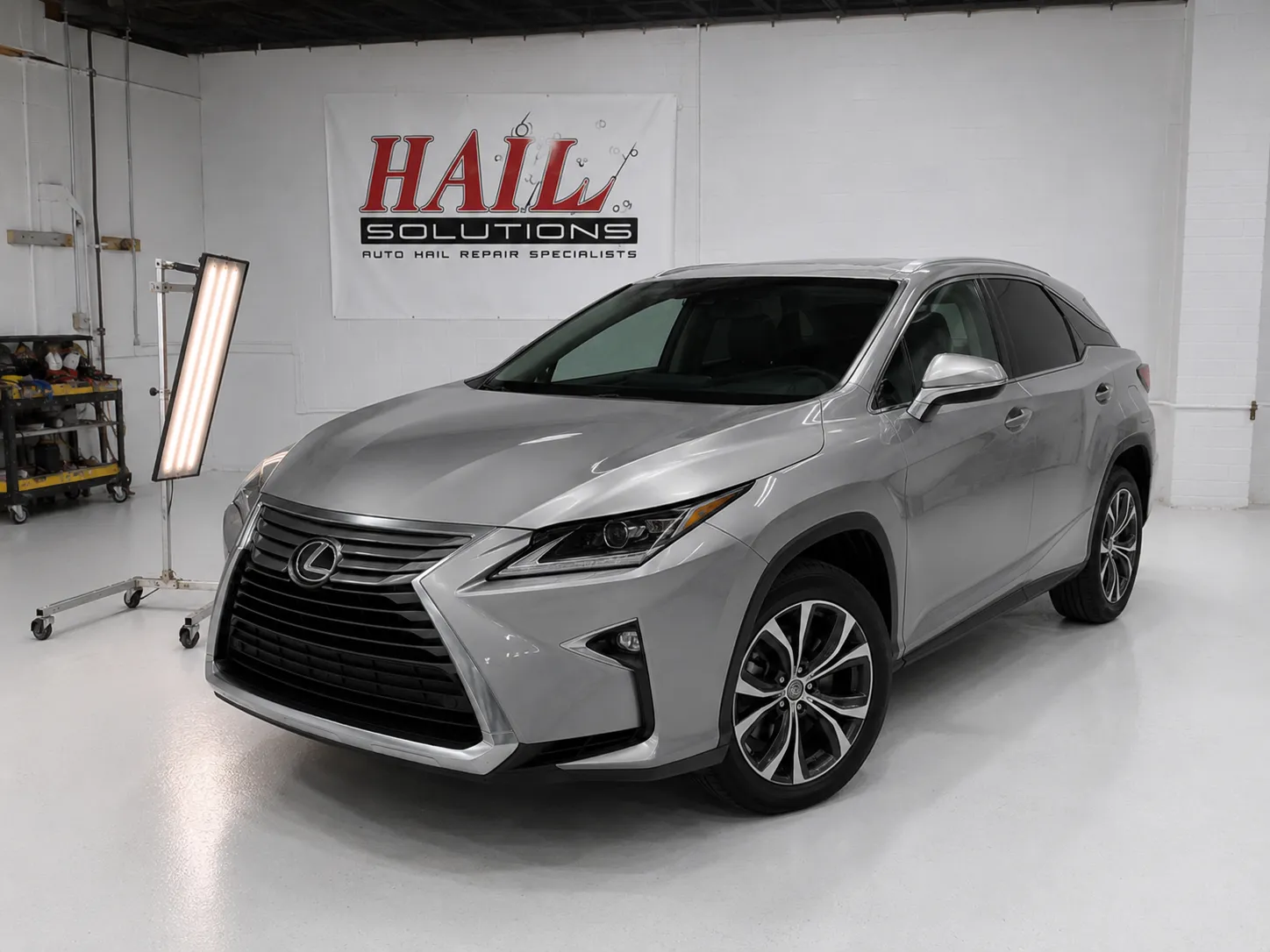2018 Lexus RX 350 — Nebula Gray Pearl after hail damage repair by Hail Solutions in Leawood, KS