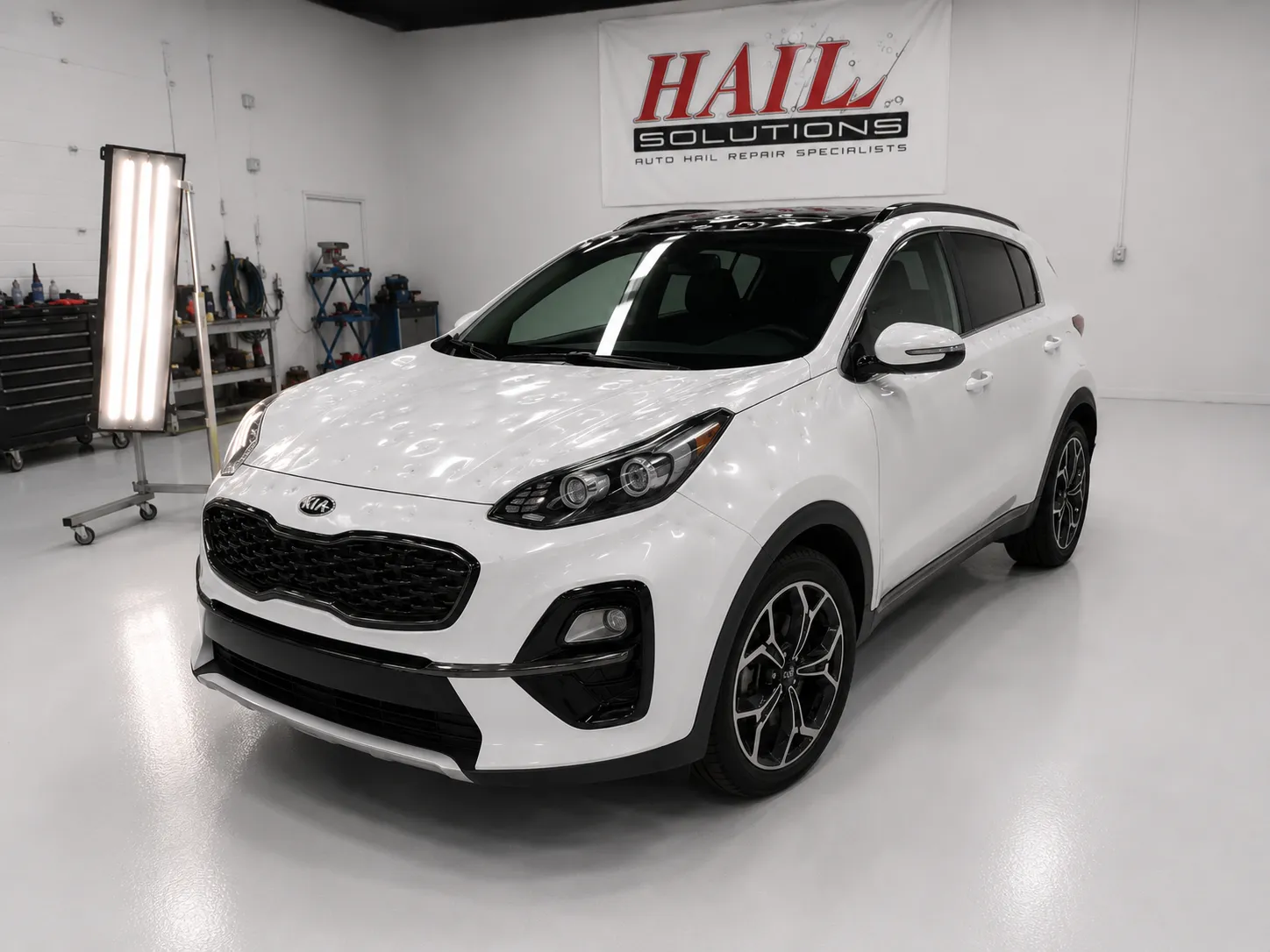 2019 Kia Sportage — Snow White Pearl after hail damage repair by Hail Solutions in Bonner Springs, KS