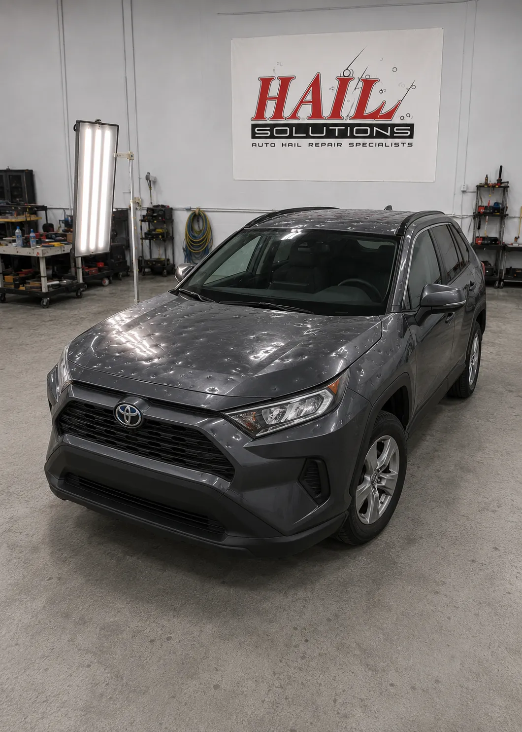 2019 Toyota RAV4 — Magnetic Gray Metallic after hail damage repair by Hail Solutions in Overland Park, KS