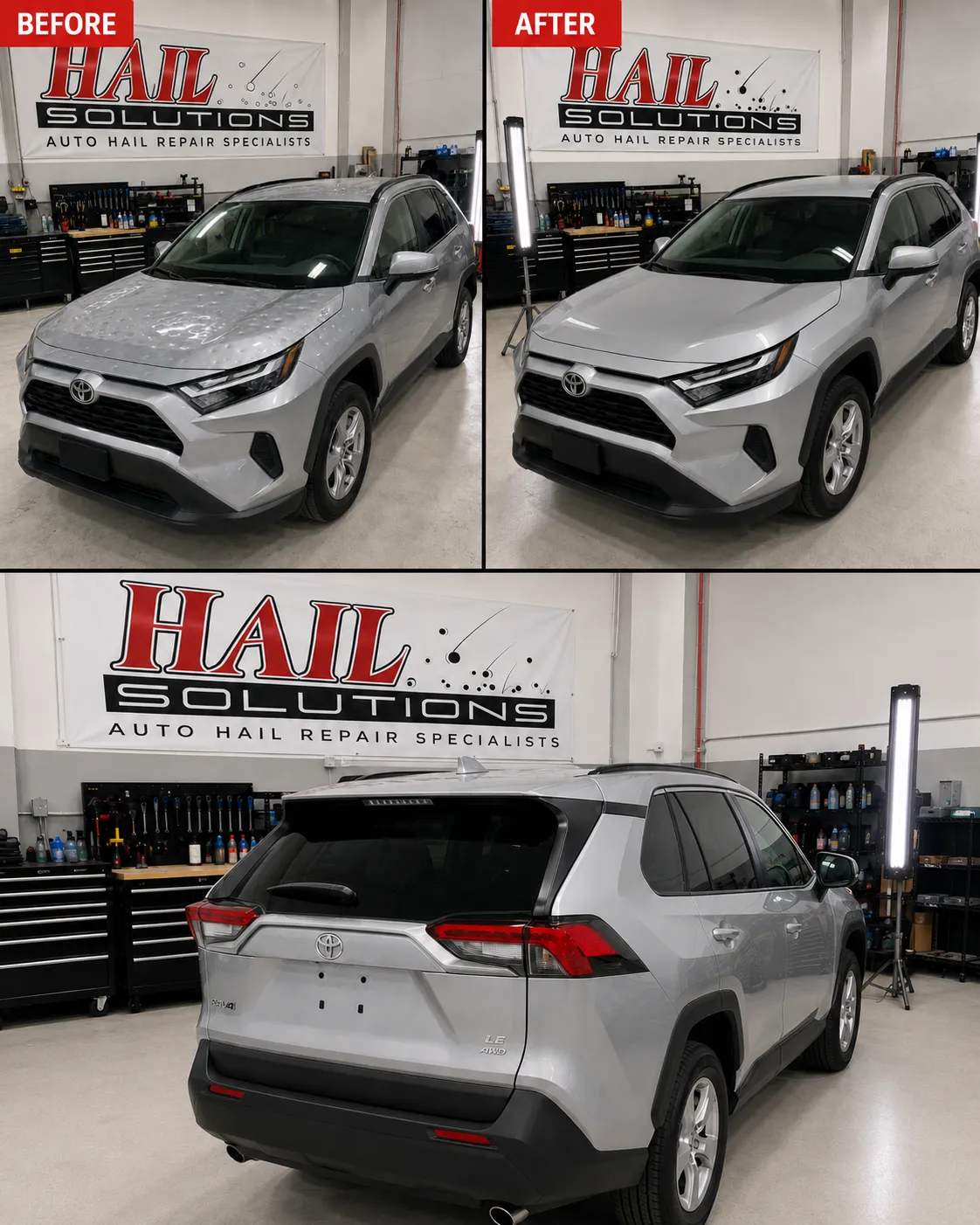 2023 Toyota RAV4 — Silver Sky Metallic after hail damage repair by Hail Solutions in Pleasant Hill, MO